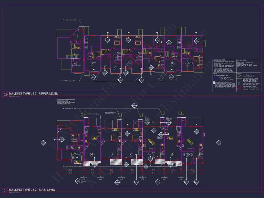 Charming 2-Story 6-Unit Townhome Plan with Craftsman Style & Efficient Layout