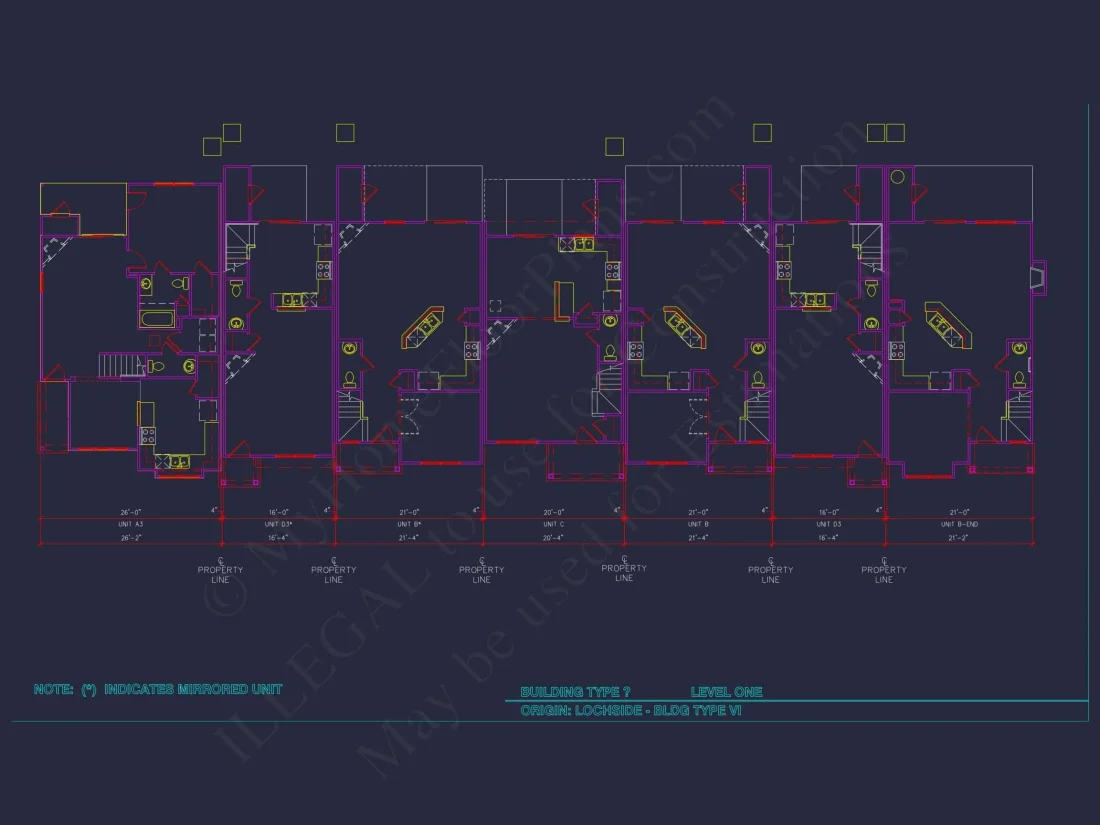 Charming 2-Story 6-Unit Townhome Plan with Craftsman Style & Efficient Layout