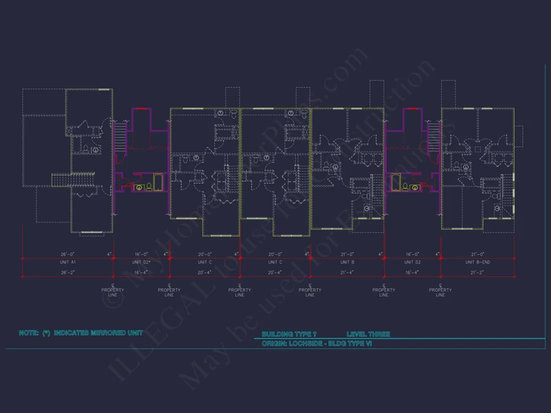 Charming 2-Story 6-Unit Townhome Plan with Craftsman Style & Efficient Layout