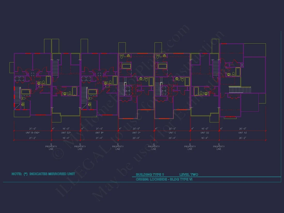Charming 2-Story 6-Unit Townhome Plan with Craftsman Style & Efficient Layout