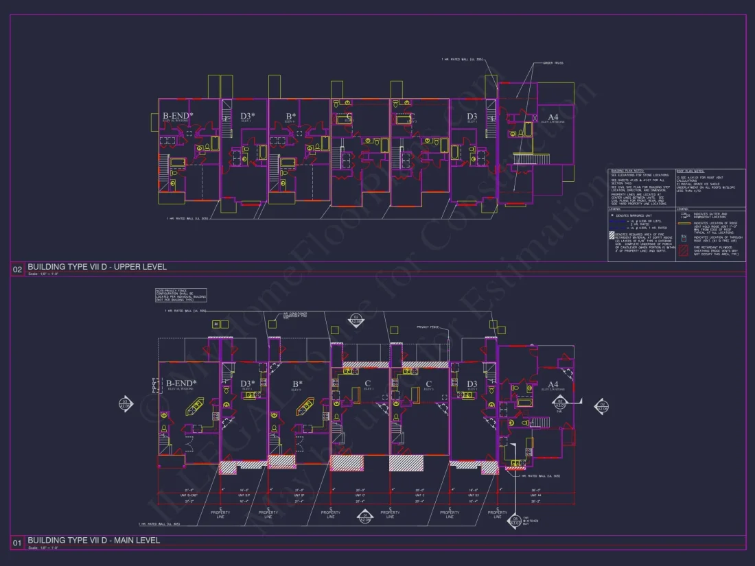 Charming 2-Story 6-Unit Townhome Plan with Craftsman Style & Efficient Layout