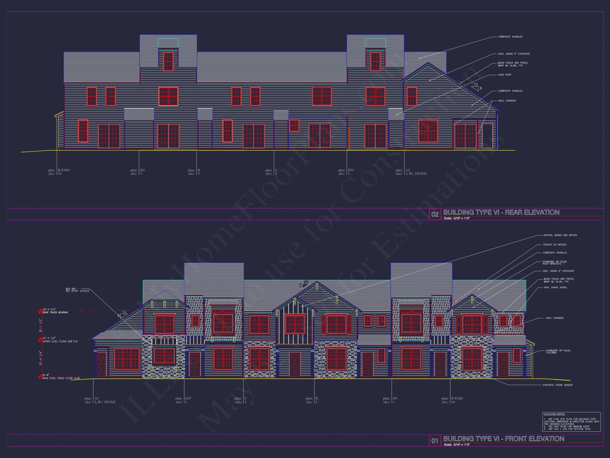 Charming 2-Story 6-Unit Townhome Plan with Craftsman Style & Efficient Layout