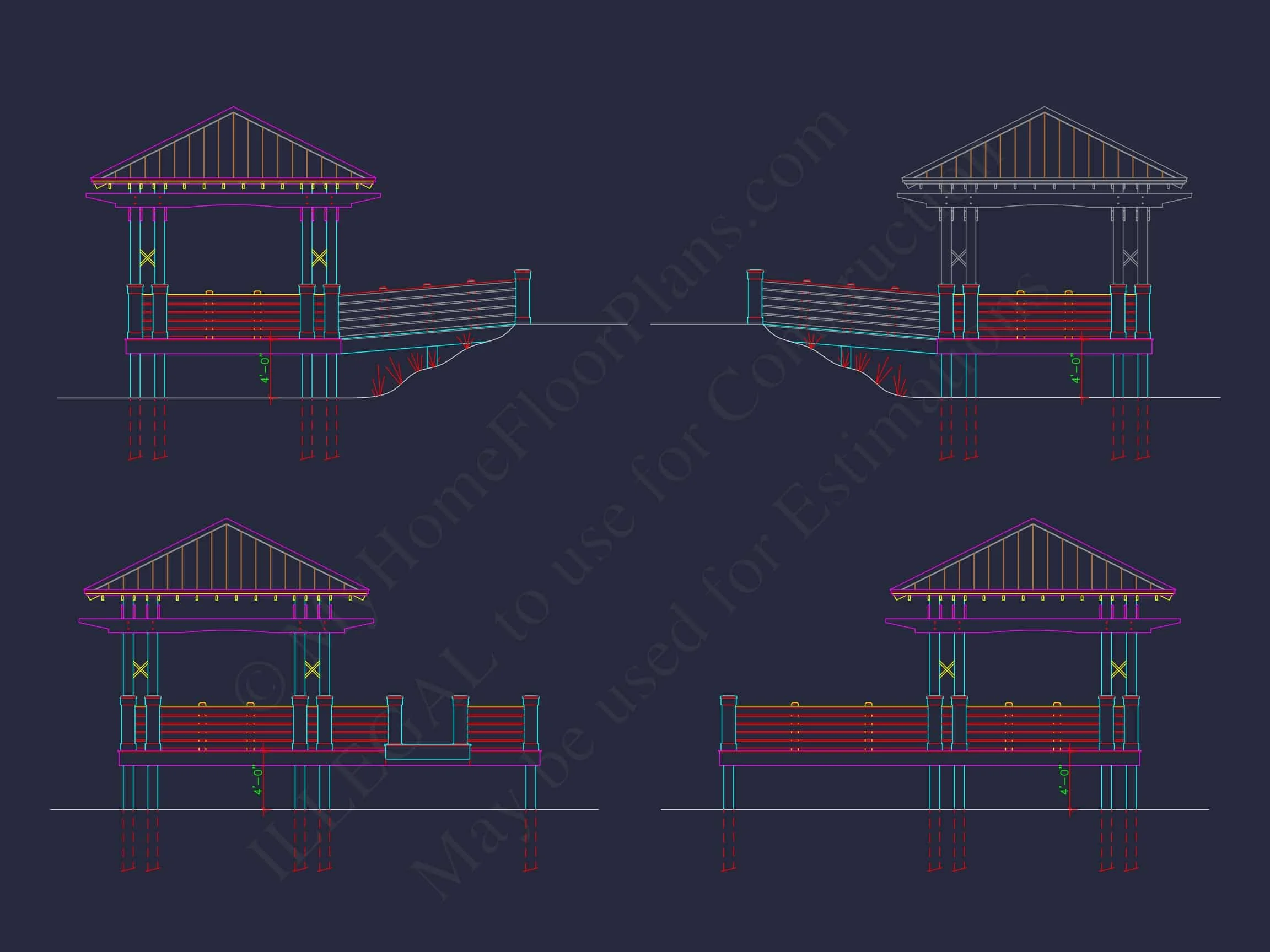 9-1703 GAZEBO PLAN - Gazebo Plans & Blueprints - 14' x 28' - CAD Drawings Available 13 Gazebo Plans & Blueprints - 14' x 28' Outdoor Pavilion Design