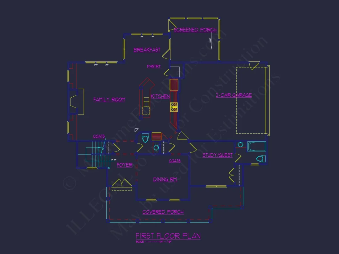 Charming 3-Story House Plan with Detailed CAD Blueprint