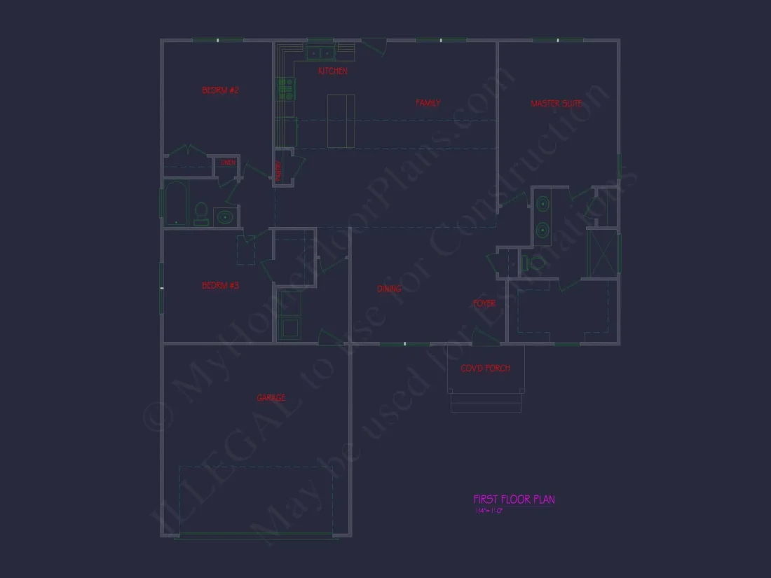 Traditional Ranch Home Plan with Open Floor Design and CAD
