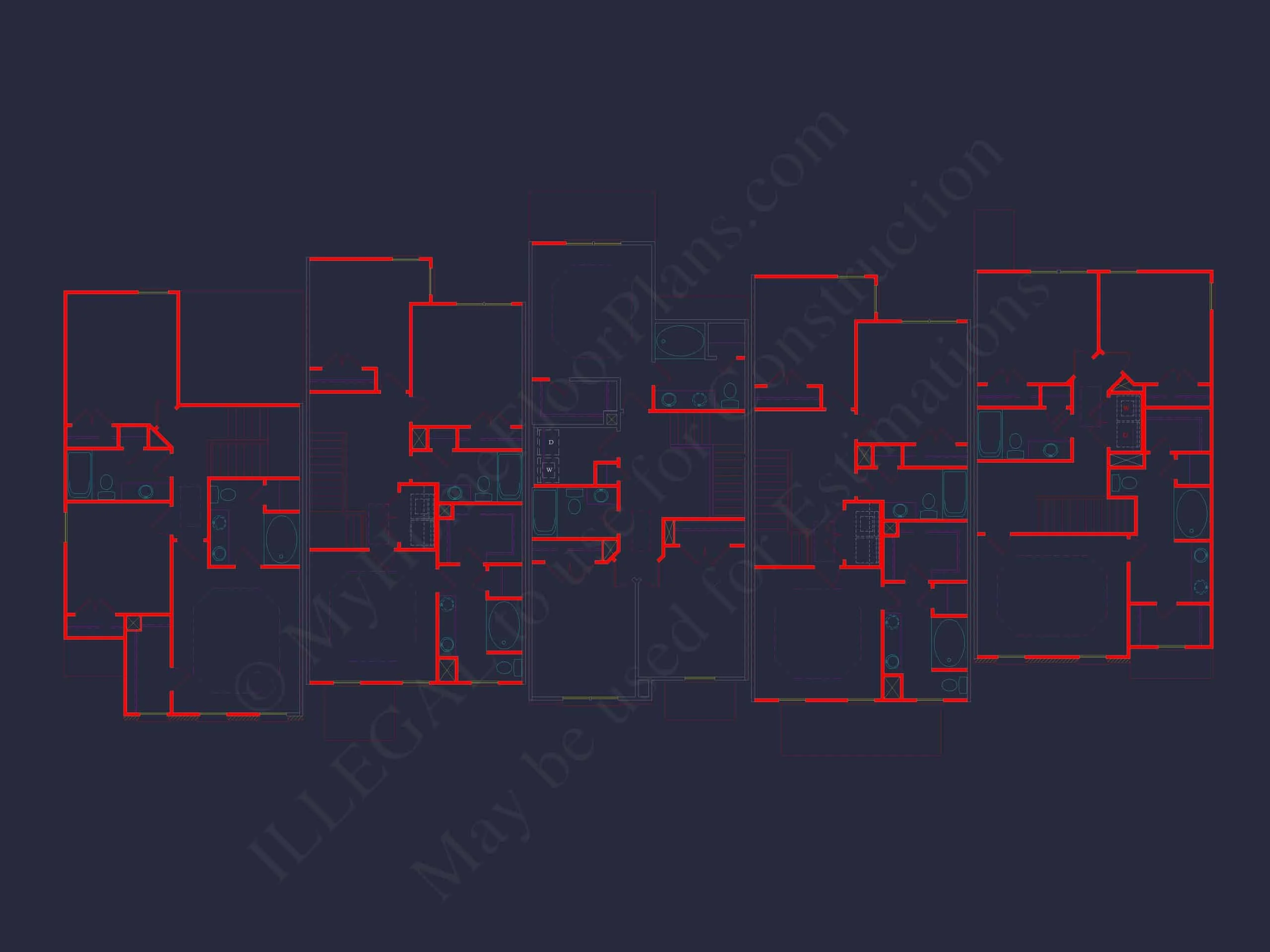 11-1083-3 5-UNIT TOWNHOUSE PLAN -Colonial Home Plan - 3-Bed, 2.5-Bath, 1,651 SF 4 Modern Colonial Revival House Plan with 2 Floors and Open Design