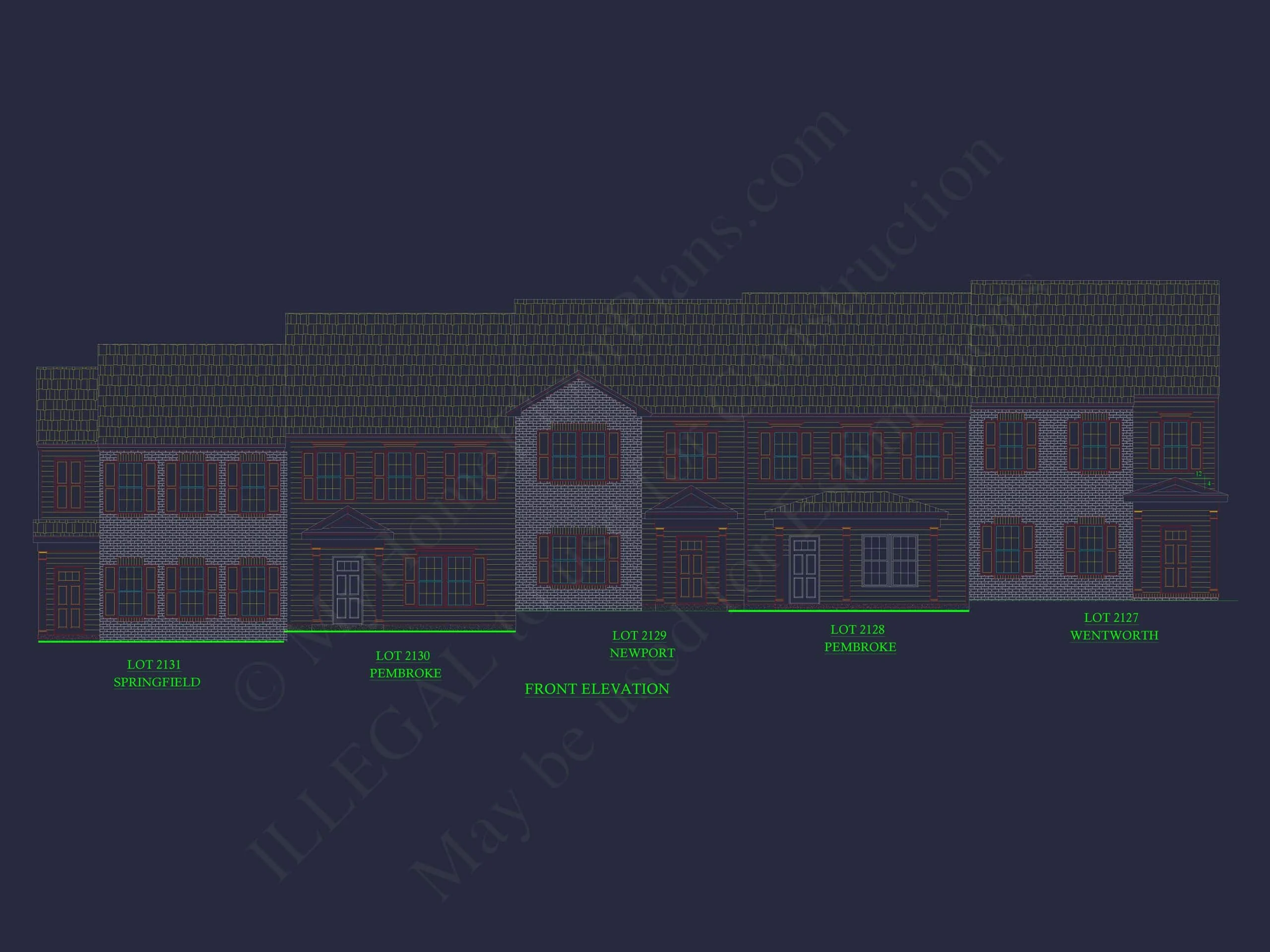 11-1083-3 5-UNIT TOWNHOUSE PLAN -Colonial Home Plan - 3-Bed, 2.5-Bath, 1,651 SF 8 Modern Colonial Revival House Plan with 2 Floors and Open Design