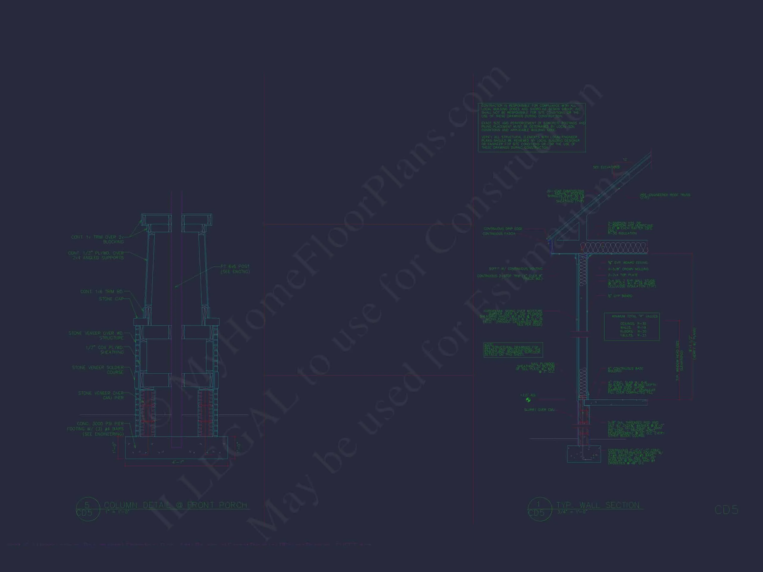 11-1773 4-UNIT TOWNHOUSE PLAN - Architectural House Blueprint - 4-Unit Townhouse Floor Plan Designs 6 4-Unit Townhome Floor Plan with Open Layout and Craftsman Design