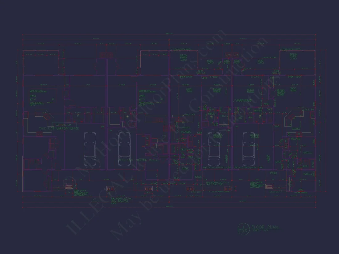 4-Unit Townhome Floor Plan with Open Layout and Craftsman Design