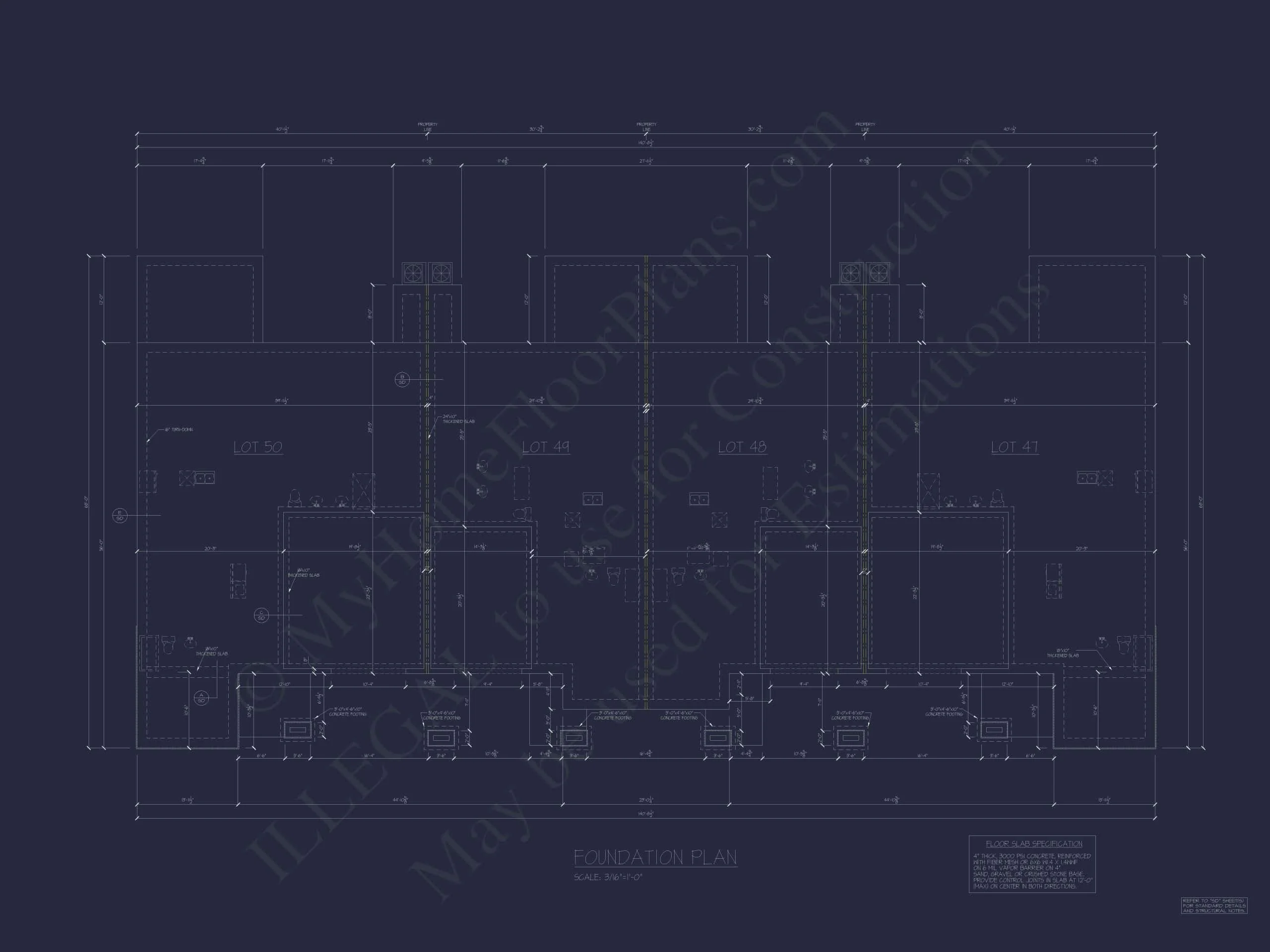 11-1773 4-UNIT TOWNHOUSE PLAN - Architectural House Blueprint - 4-Unit Townhouse Floor Plan Designs 14 4-Unit Townhome Floor Plan with Open Layout and Craftsman Design