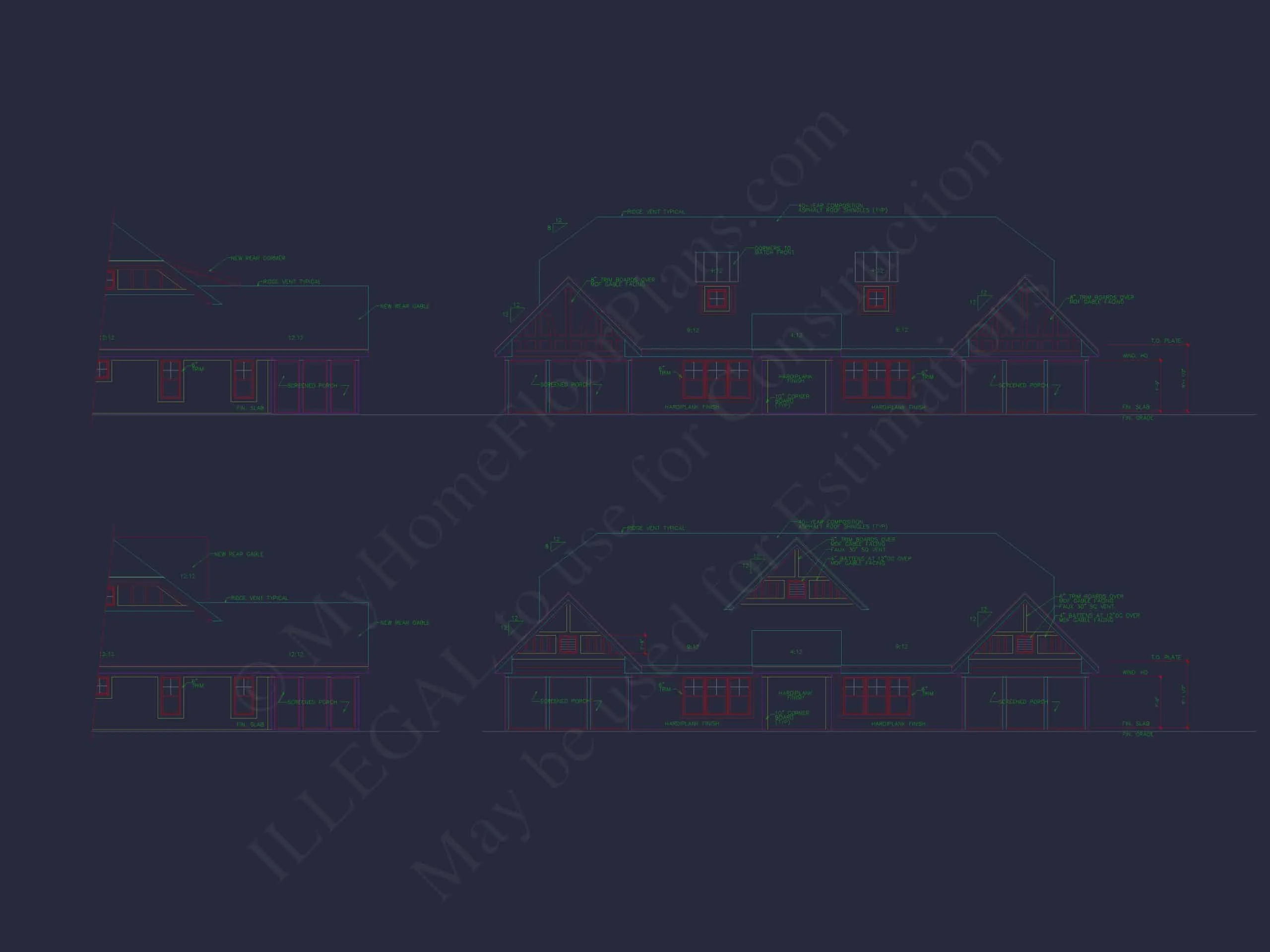 11-1773 4-UNIT TOWNHOUSE PLAN - Architectural House Blueprint - 4-Unit Townhouse Floor Plan Designs 16 4-Unit Townhome Floor Plan with Open Layout and Craftsman Design