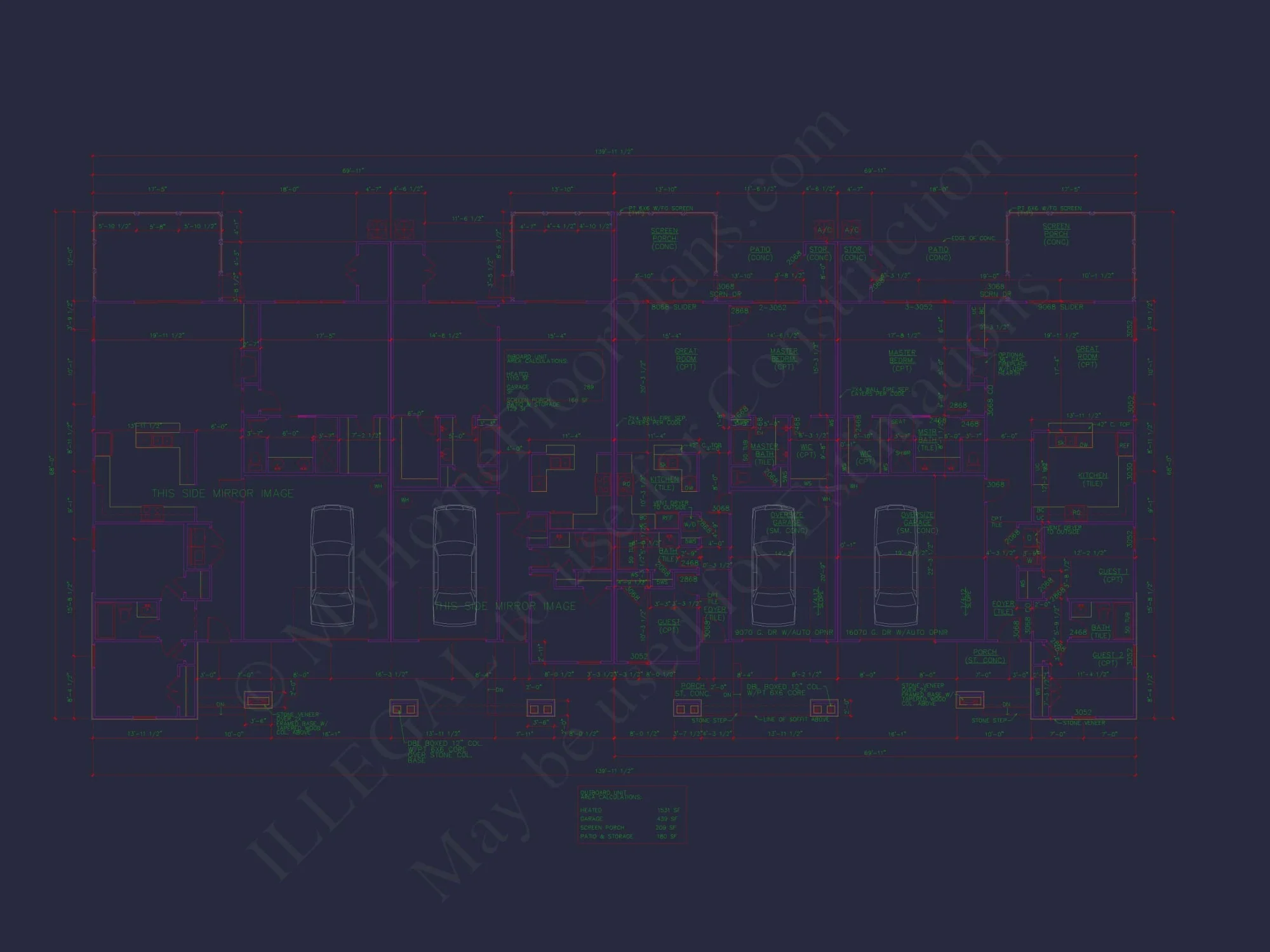 4-Unit Townhome Floor Plan with Open Layout and Craftsman Design