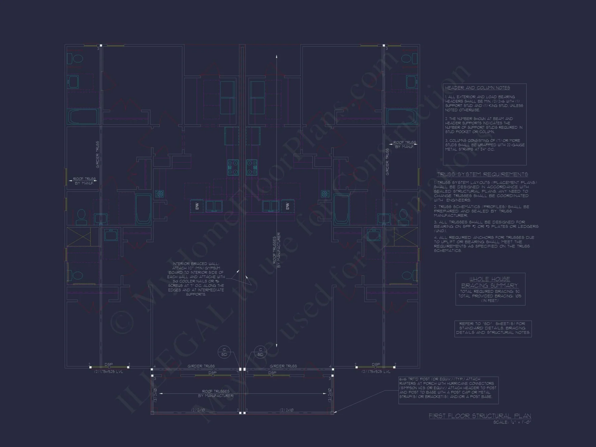 Modern Duplex House Floor Plan with CAD Blueprint Designs