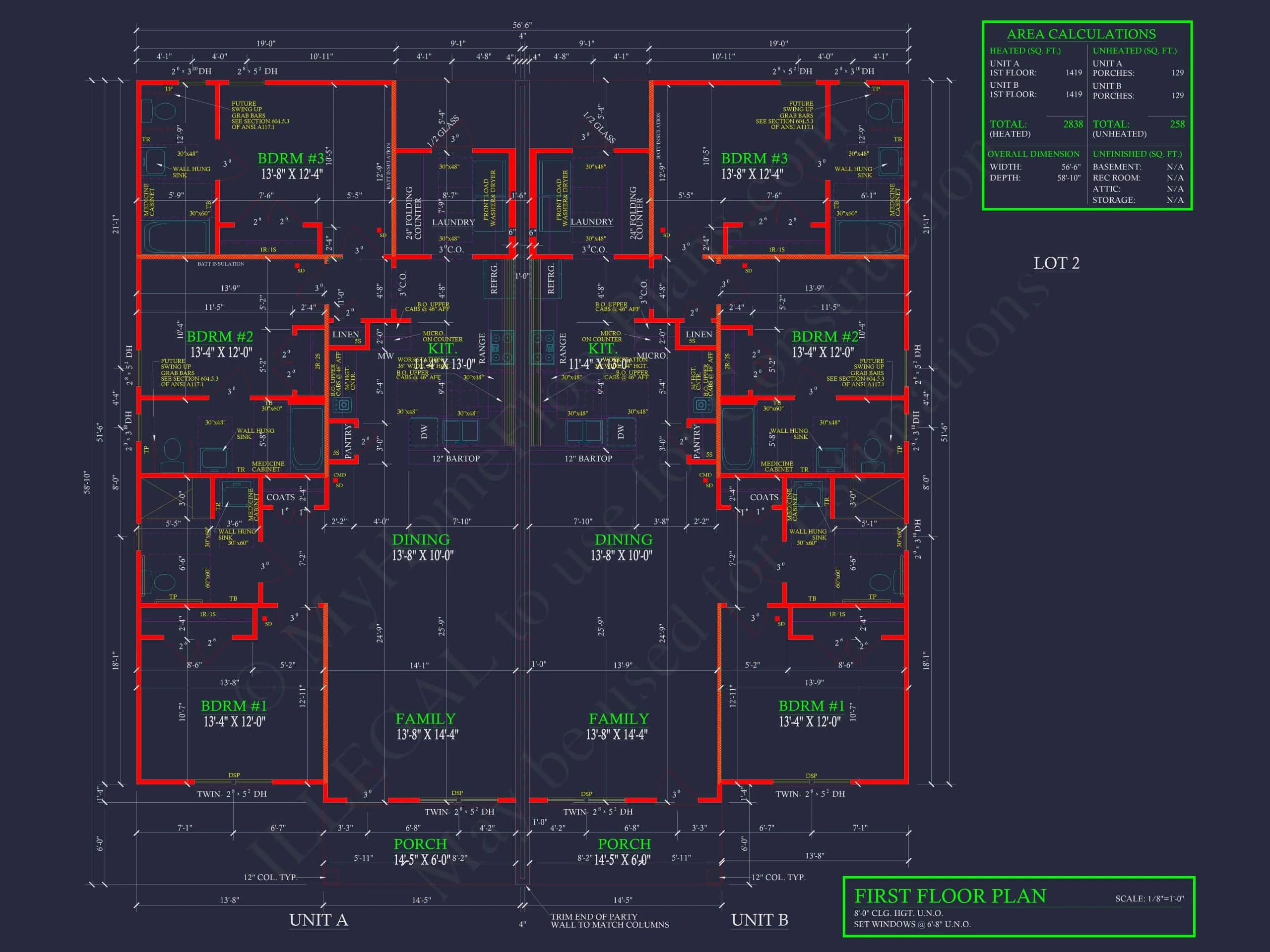 15-1784B DUPLEX PLAN - Modern Duplex House Floor Plan | CAD Blueprint Designs 3 Modern Duplex House Floor Plan with CAD Blueprint Designs