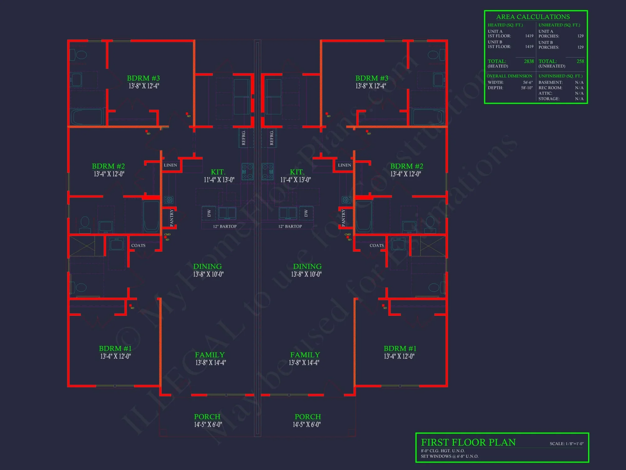 Modern Duplex House Floor Plan with CAD Blueprint Designs