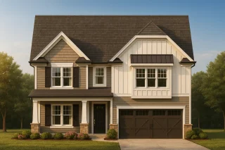 House Plans with Screened-In Porch 7 Front view of a Modern Farmhouse style home featuring board and batten siding, stone accents, and traditional Craftsman detailing with a gabled roofline.