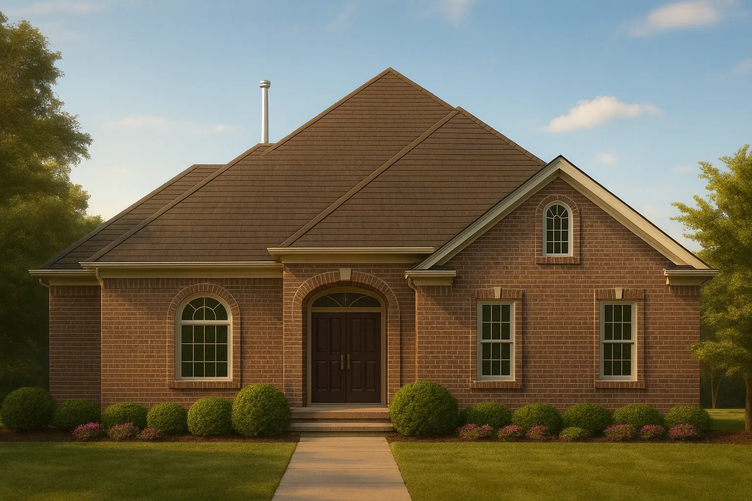 Front elevation of a Traditional Brick home featuring Neo-Colonial architectural styling and symmetrical brick façade
