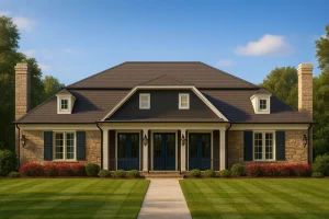 Luxury Duplex Home Plan with Vaulted Ceilings and Open Design