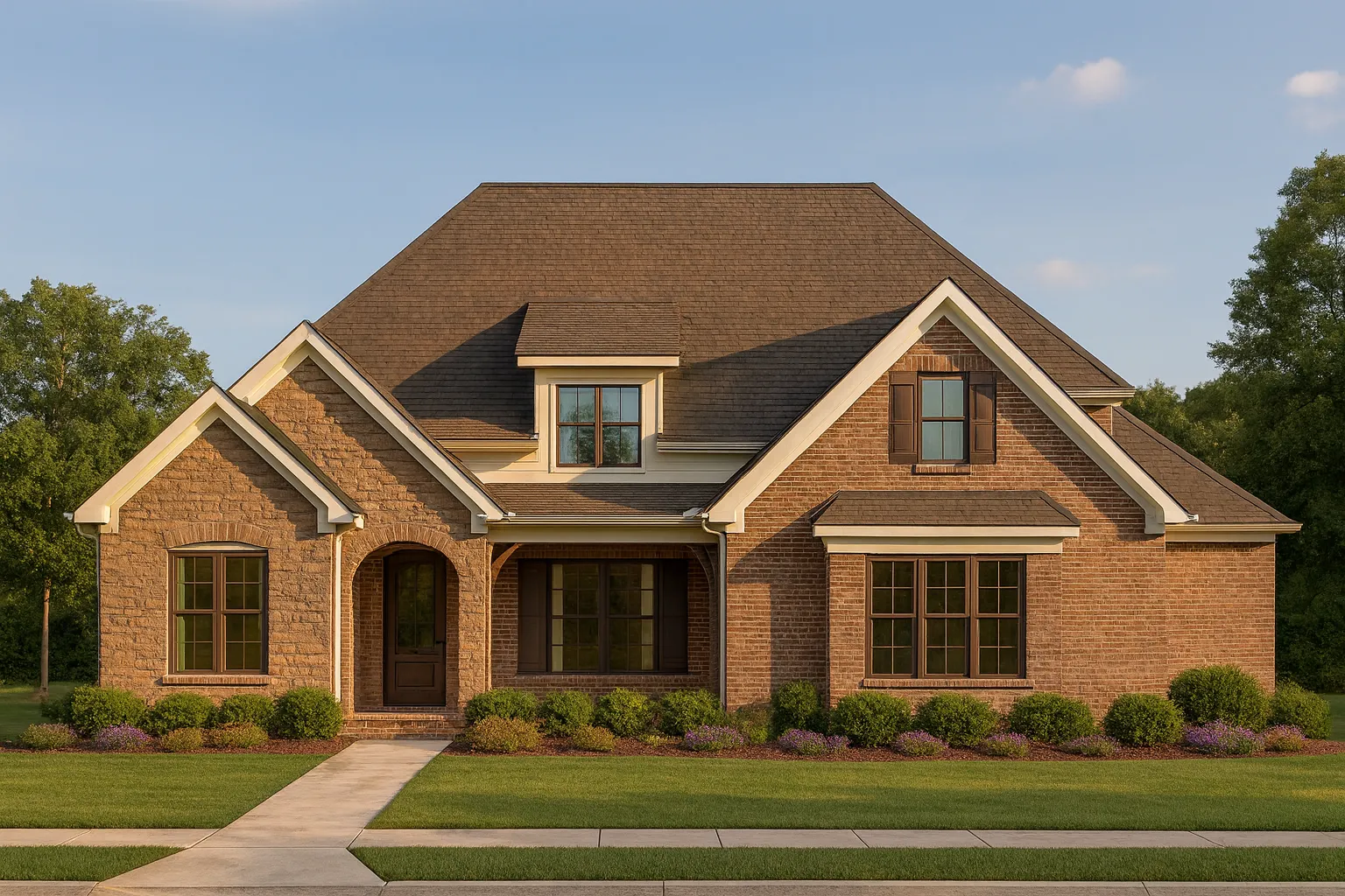 Elegant 2-Story House Plan with Brick and Stone Exterior
