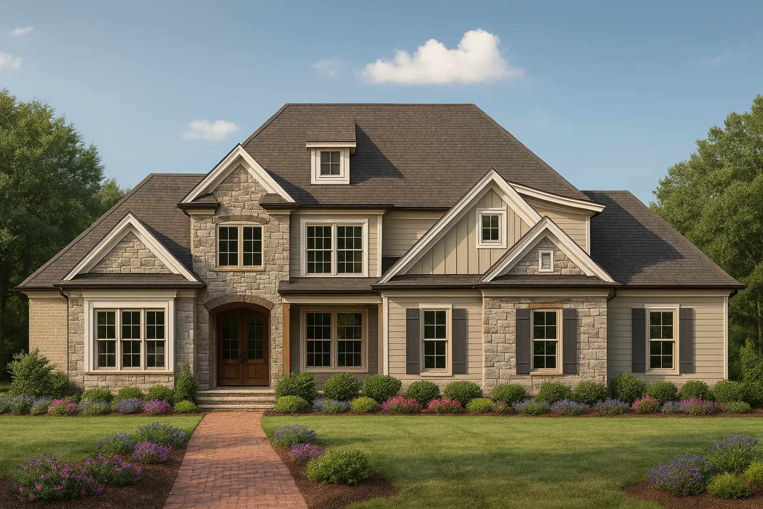 Luxury 2-Story House Plan with French Country and Craftsman Design