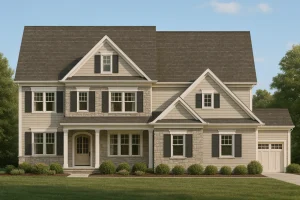 Customizable 2.5-Story House Plan with Vaulted Ceilings & 3-Car Garage