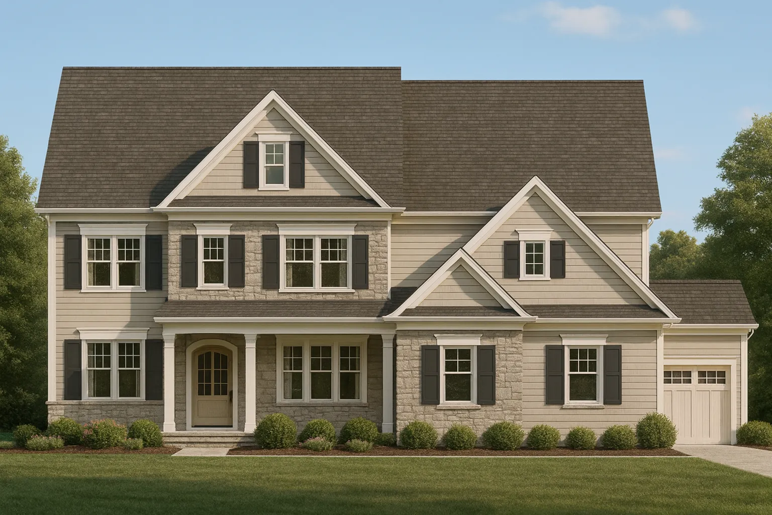 Customizable 2.5-Story House Plan with Vaulted Ceilings & 3-Car Garage