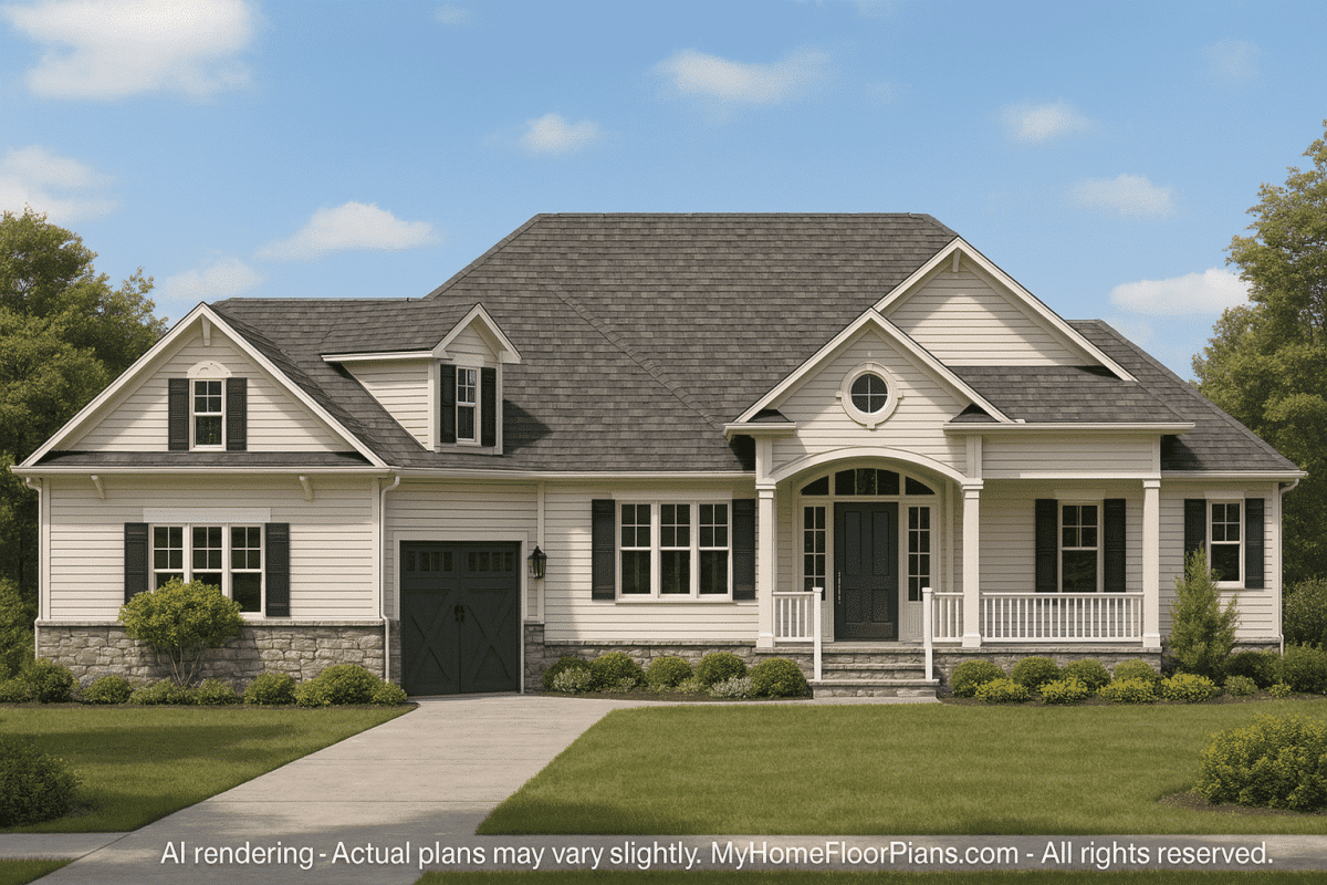 Spacious 1.5-Story Craftsman House Plan with Vaulted Ceilings & Fireplace