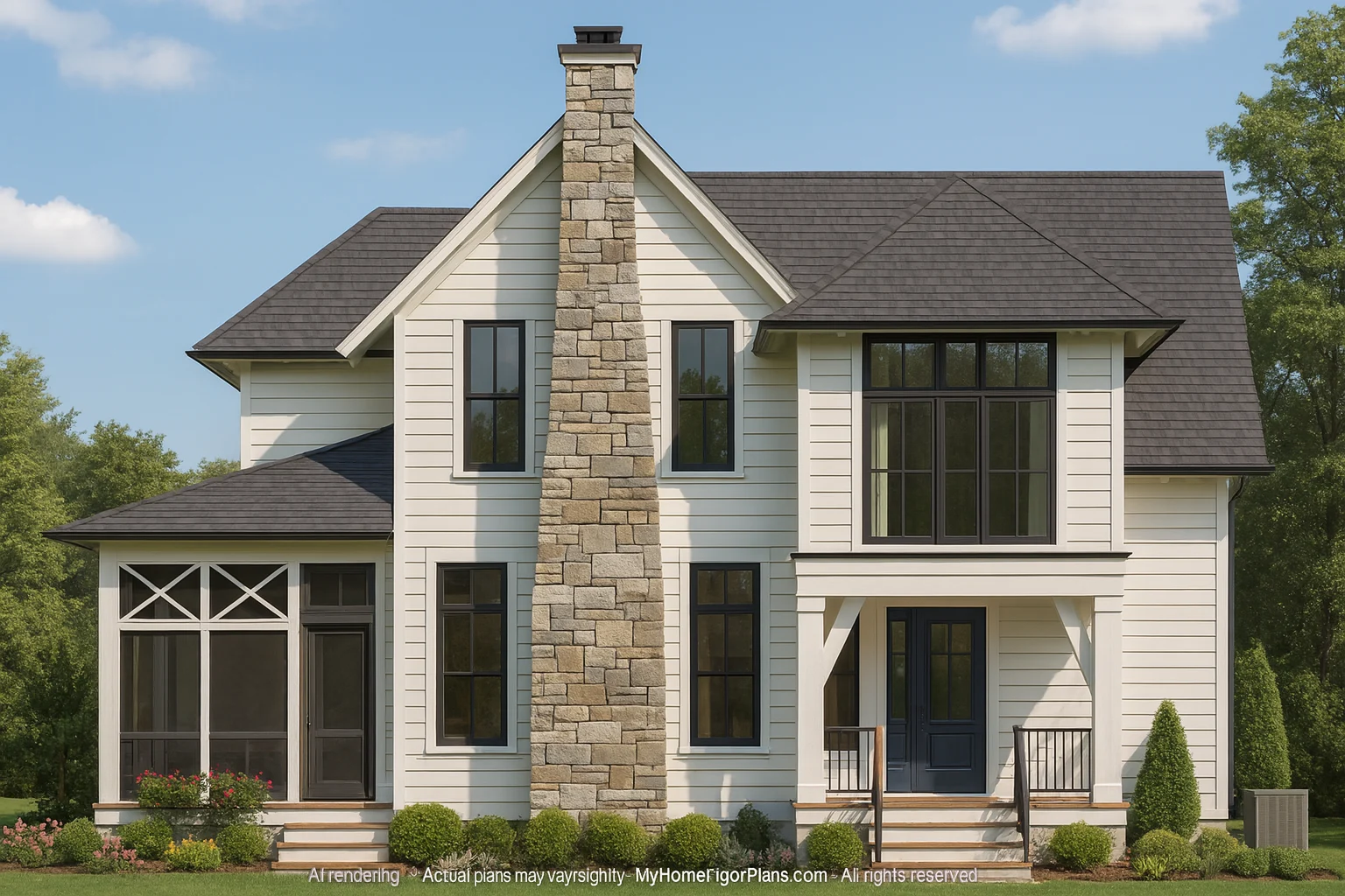 Elegant 2-Story House Plan with Vaulted Ceilings and CAD Blueprint