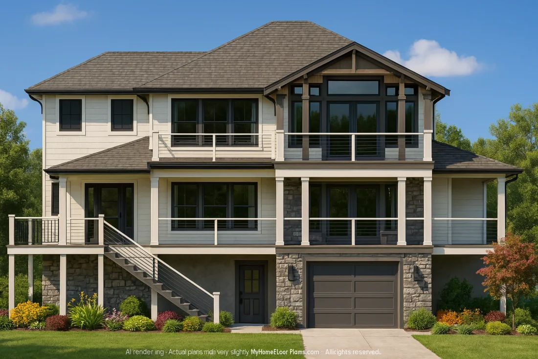 Modern Beach House Floor Plan with CAD Architecture Designs