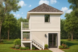 Compact 2-Story Golf Cart Garage Home Floor Plan Design