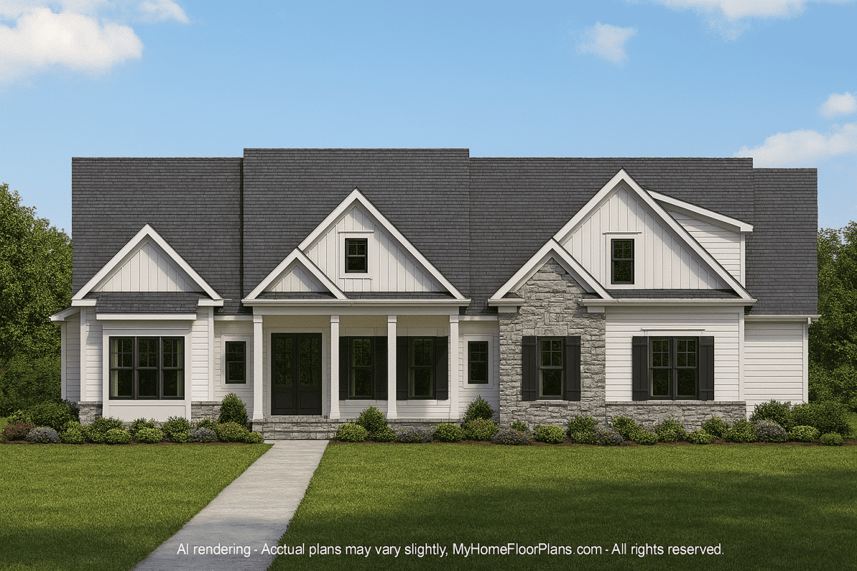 Modern Craftsman Home Plan with 4 Bedrooms and 2 Floors