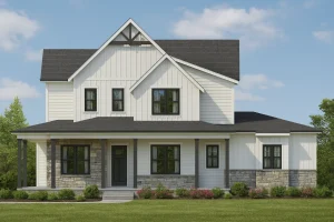 Architectural 2-Story House Plan with 3-Car Garage and Open Layout