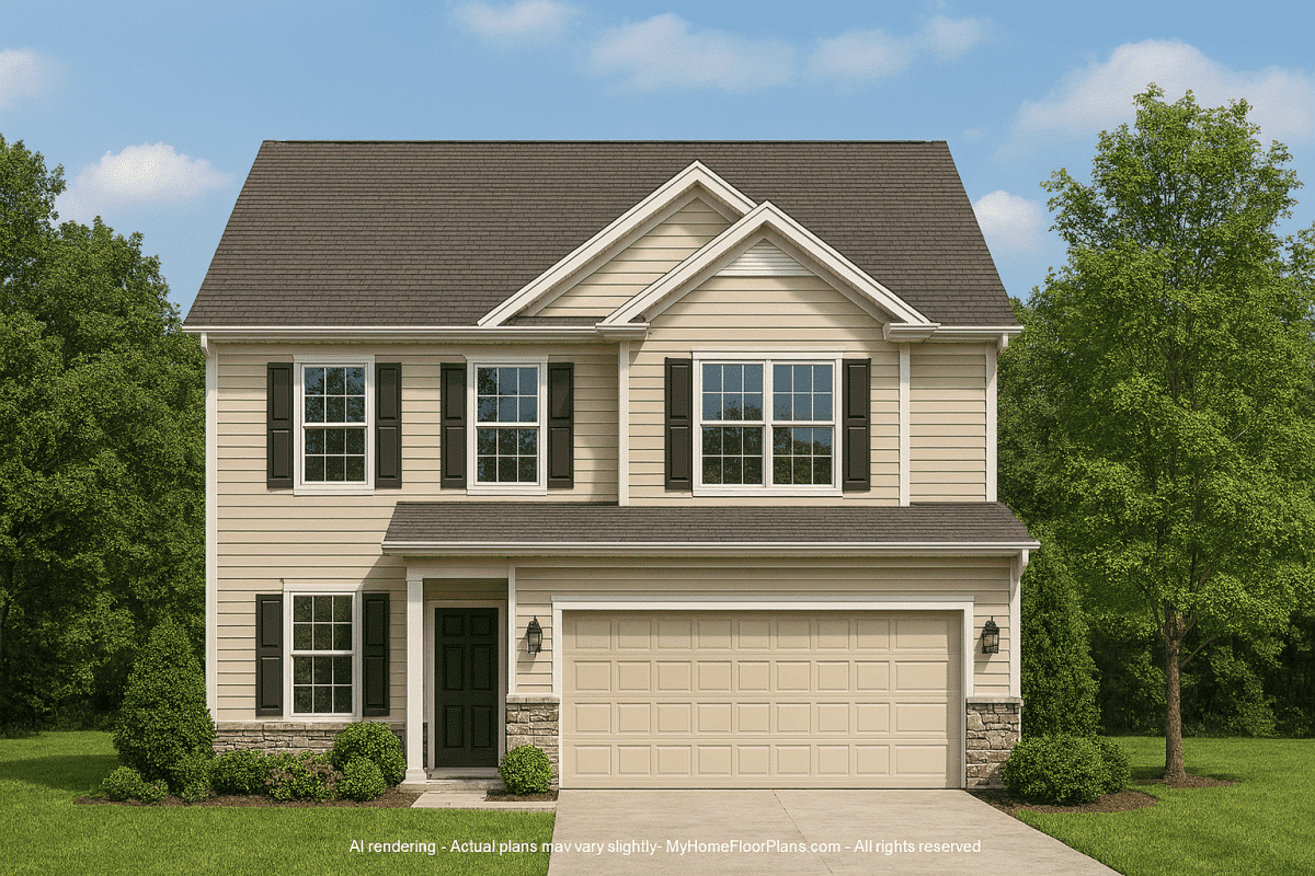 2-Story House Plan with CAD Blueprint and Vaulted Ceilings