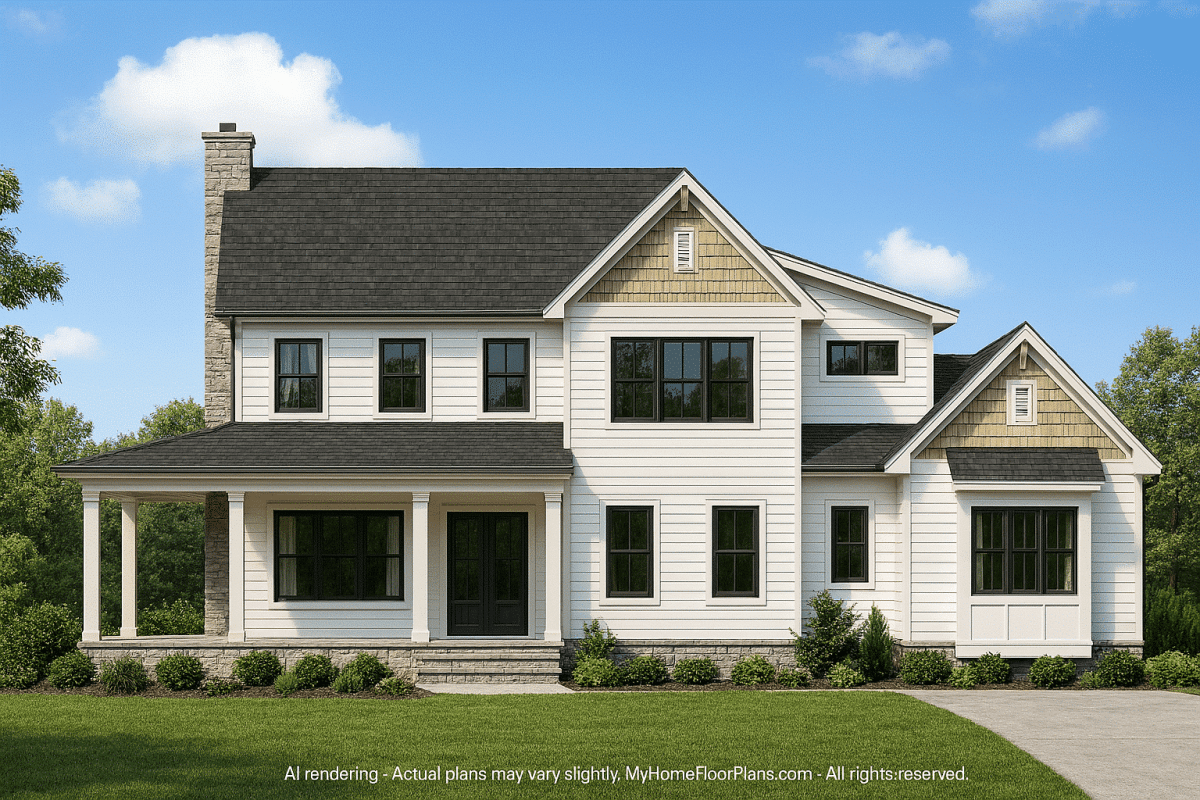 Craftsman Home Plan with 2 Floors and 4 Bedrooms - CAD Designs