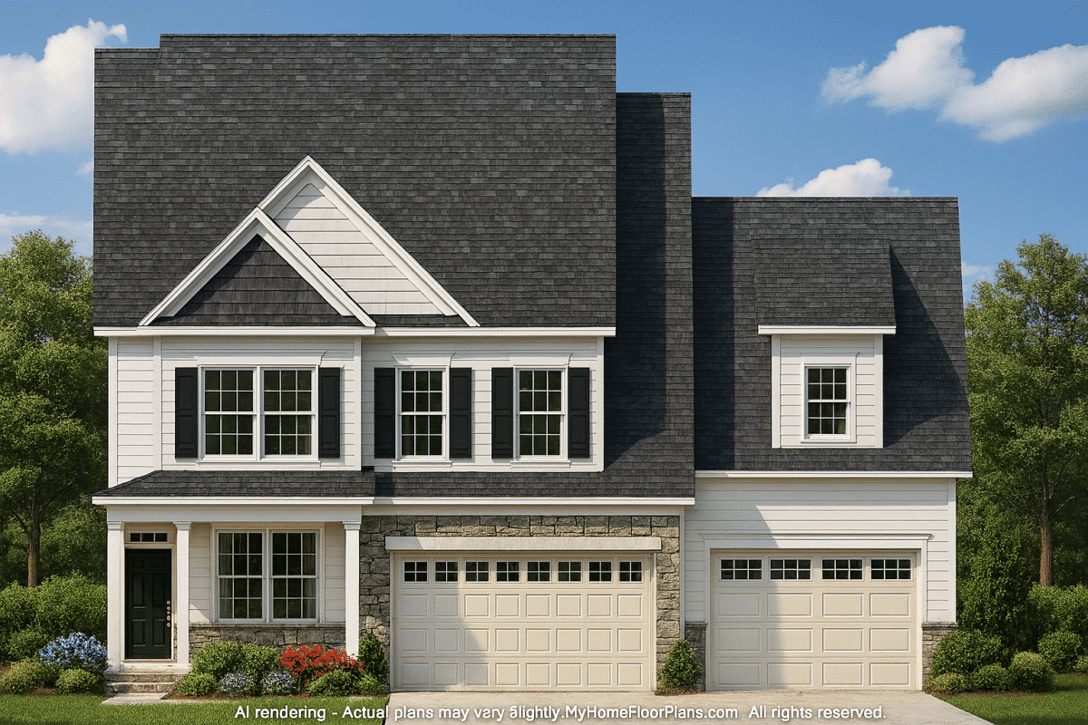 Expansive Colonial Farmhouse House Plan with 3 Floors