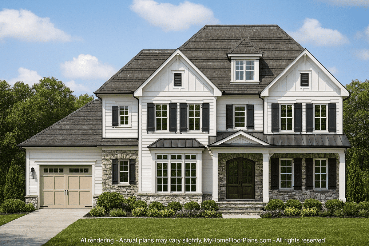 Elegant 2-Story Home Plan with 5 Bedrooms and CAD Designs