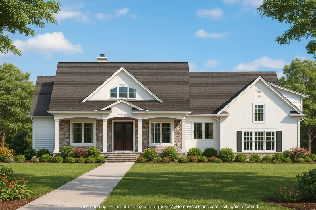 Craftsman Home Plan with 4 Bedrooms, Large Floor Plan Design