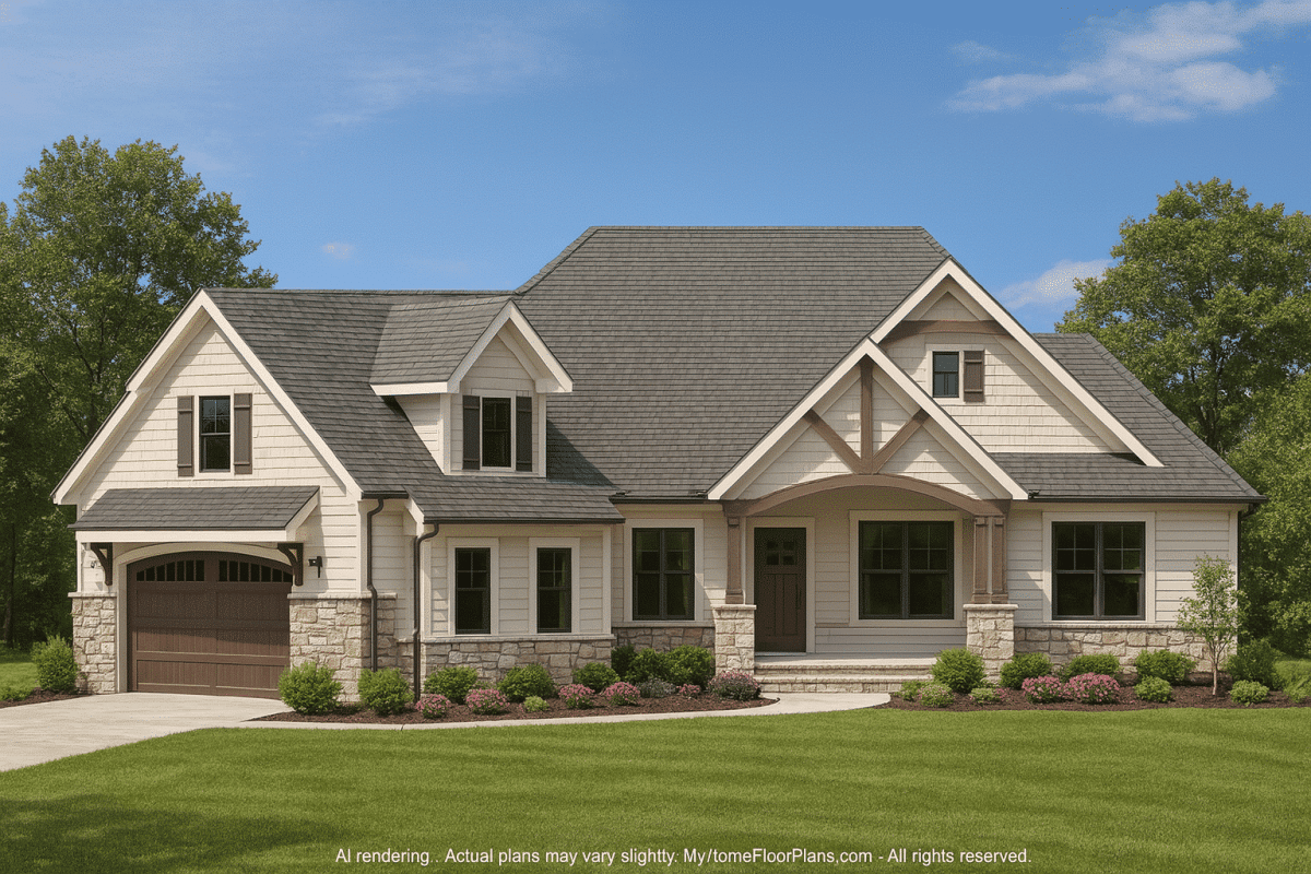 Craftsman Home Plan with Bonus Room and 1.5 Story Design