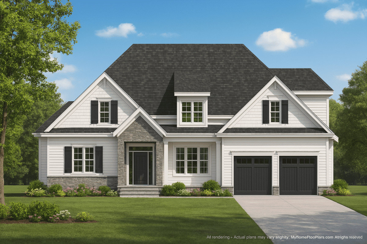 Elegant 2-Story House Plan with Vaulted Ceilings and Architectural CAD Designs