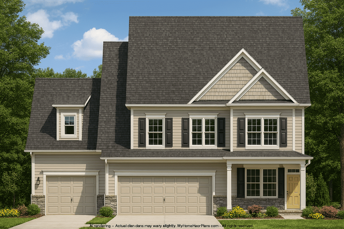 Modern 3-Story Suburban House Plan with Open Layout and Bonus Room