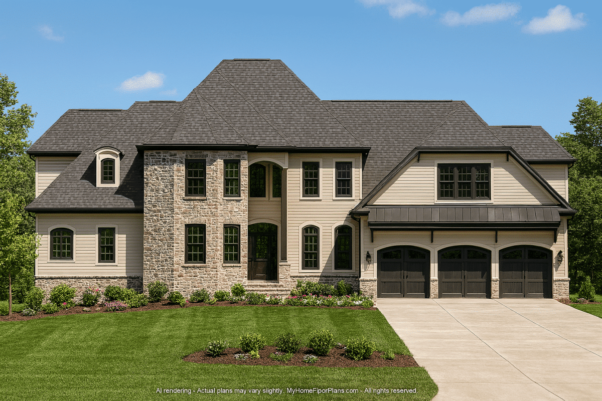 Custom Home Plan with 3 Beds, 3.5 Baths – French Elegance & Modern Function