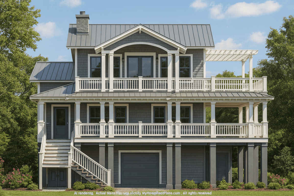 Elegant Beach Home Plan with CAD Blueprint & Unique Designs