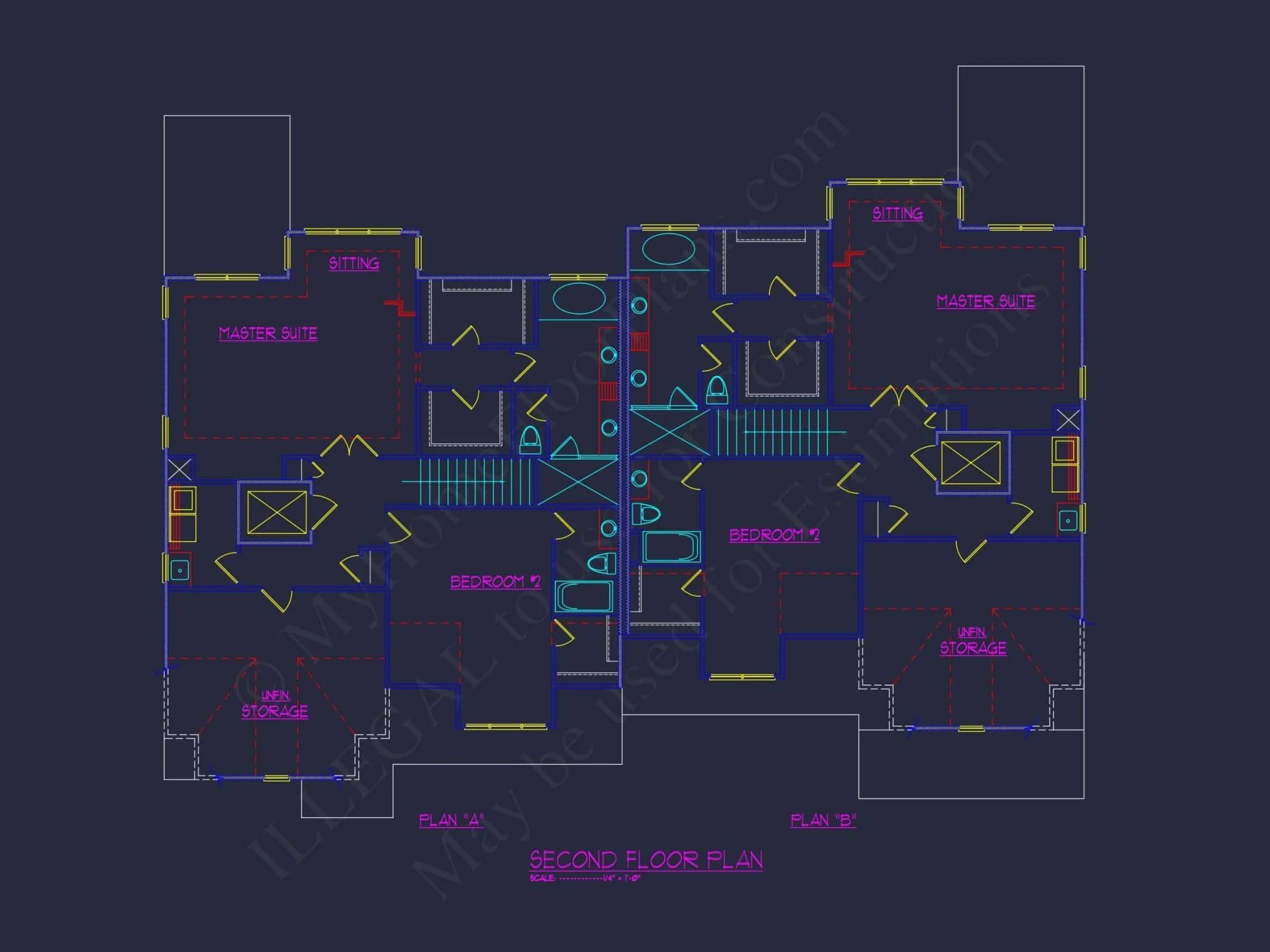 Elegant 3-Story Duplex House Plan with CAD Blueprint Designs