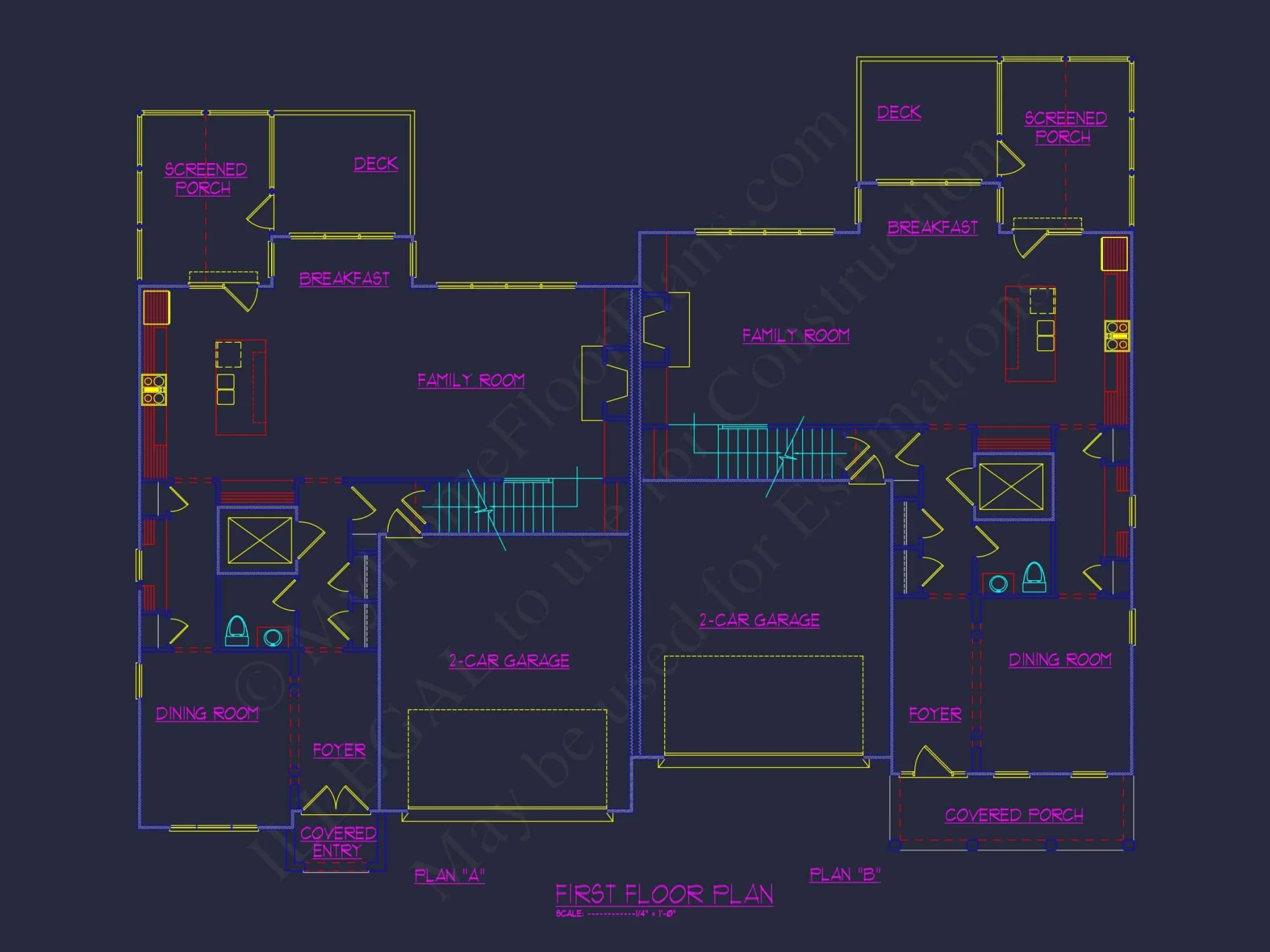Elegant 3-Story Duplex House Plan with CAD Blueprint Designs