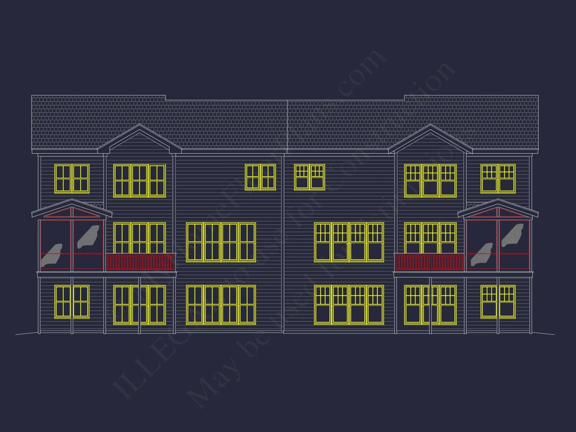 Elegant 3-Story Duplex House Plan with CAD Blueprint Designs