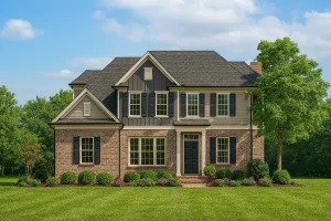 Elegant House Plan with Open Floor Design and Architectural Blueprint