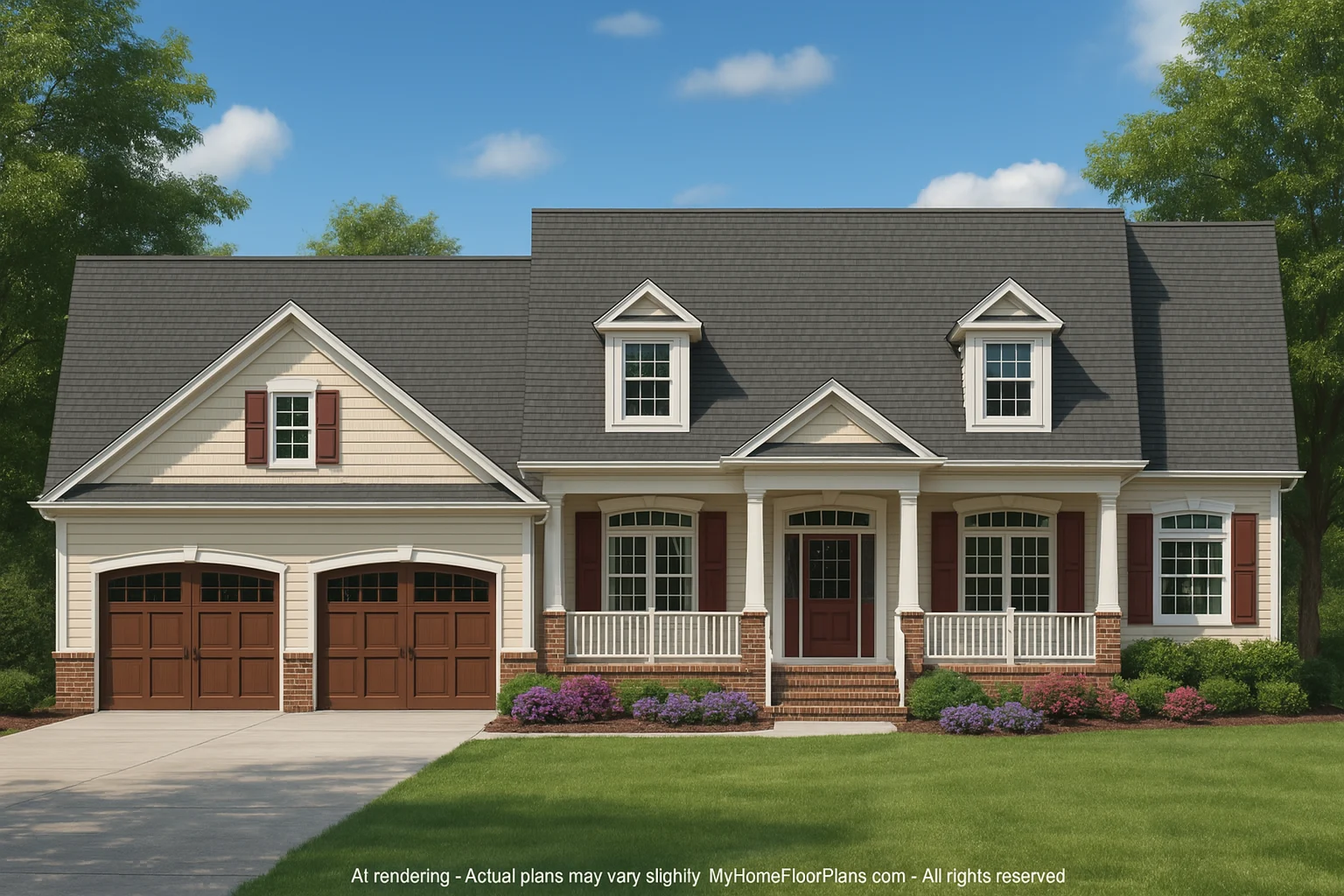 14-1025 HOUSE PLAN - Dream House Floor Plan: CAD Architectural Designs & Blueprint 2 Dream 1.5-Story Craftsman House Plan with Vaulted Ceilings & CAD Designs