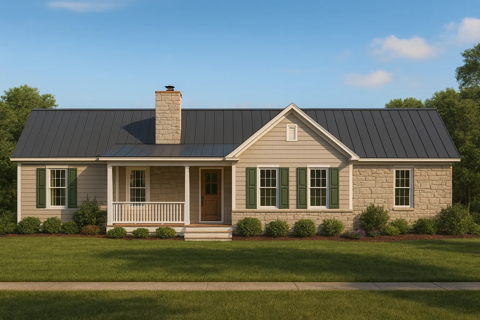 Craftsman Ranch Home Plan with Vaulted Ceilings and Open Floor Design