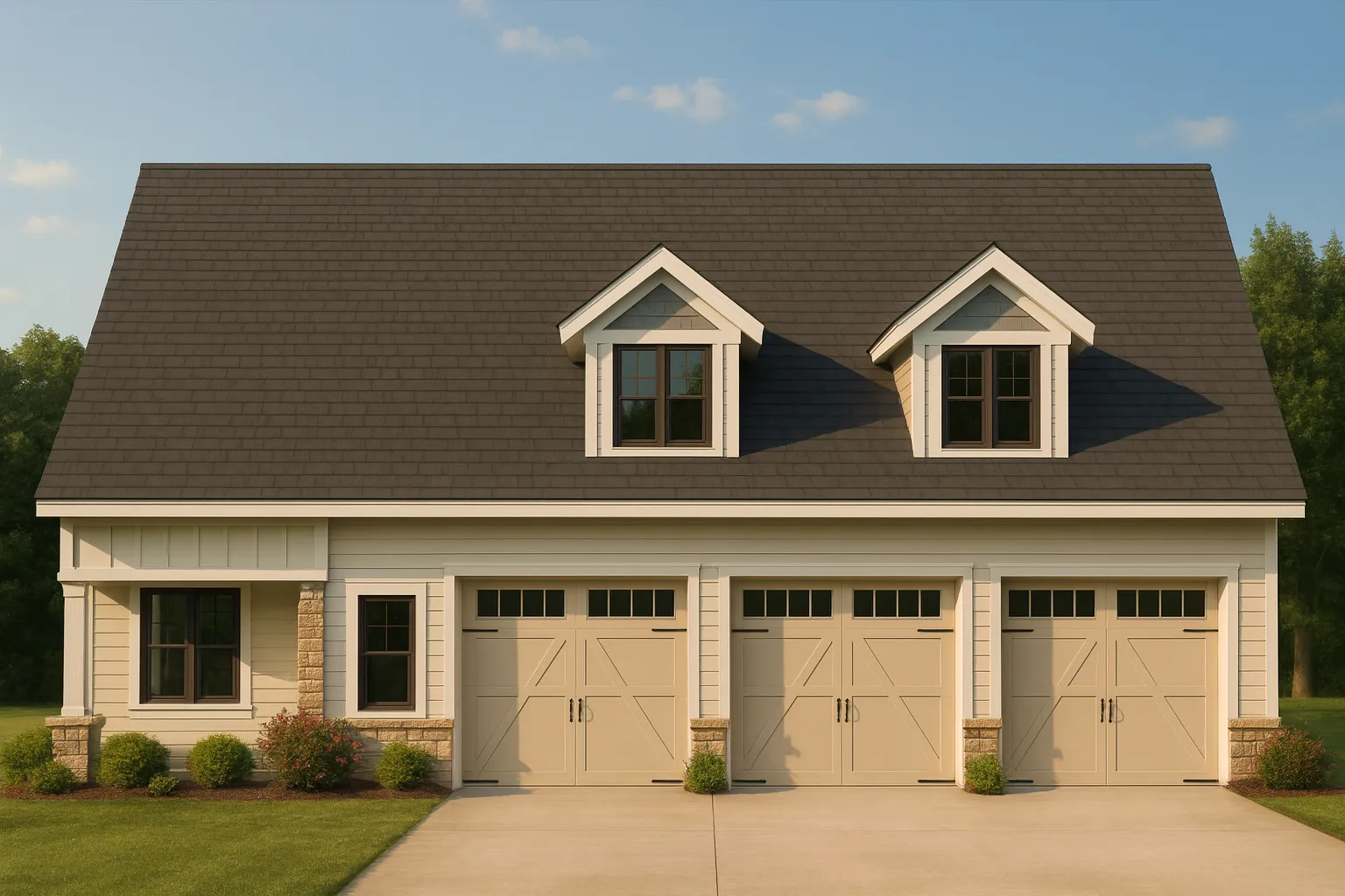 3-Car Garage CAD Home Plans with Living Space & Unique Design