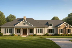 Elegant 1.5-Story House Plan with Traditional Design and CAD Blueprints